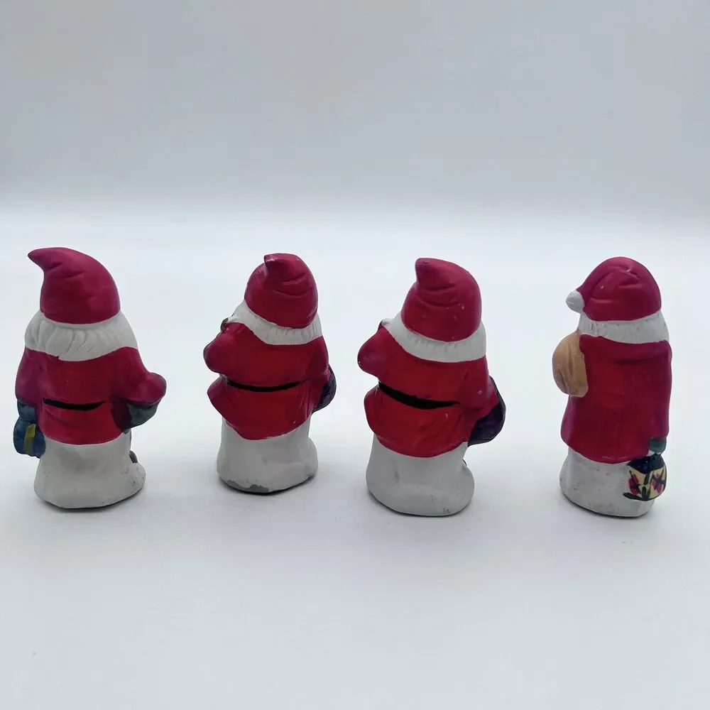 Vtg set of Santa Claus Gnome Christmas Figure 3” Porcelain Figurine (set of 4)
